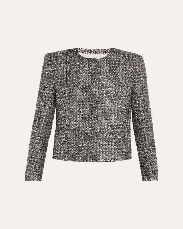 Metallic Paillette Tweed Shrunken Jacket